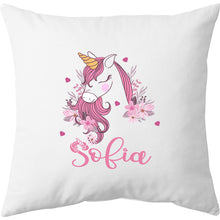 Încarcă imaginea în vizualizatorul Galerie, Pernă bumbac personalizată 40x40cm Unicorn + Nume
