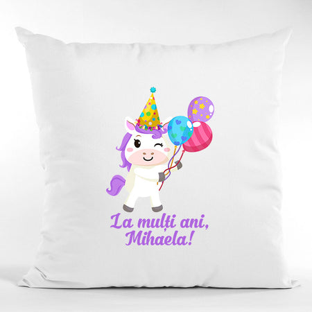 Pernă bumbac personalizată 40x40cm Unicorn + Nume