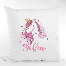 Încarcă imaginea în vizualizatorul Galerie, Pernă bumbac personalizată 40x40cm Unicorn + Nume
