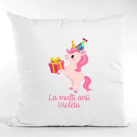 Pernă bumbac personalizată 40x40cm Unicorn + Nume